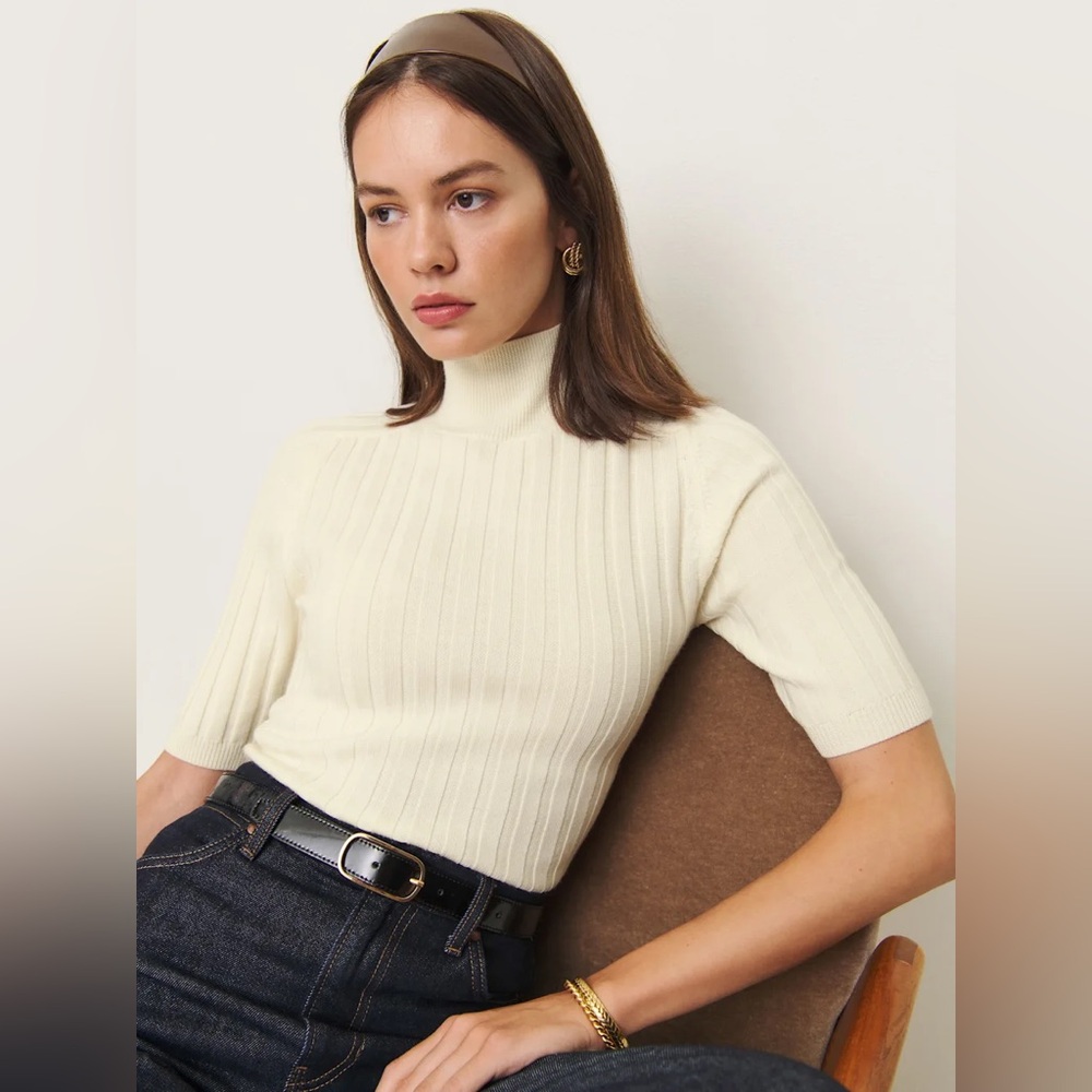 Reformation Margoax Regenerative Merino Mock Neck Sweater Ivory - Size XS